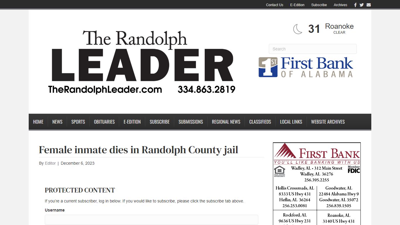 Female inmate dies in Randolph County jail – The Randolph Leader